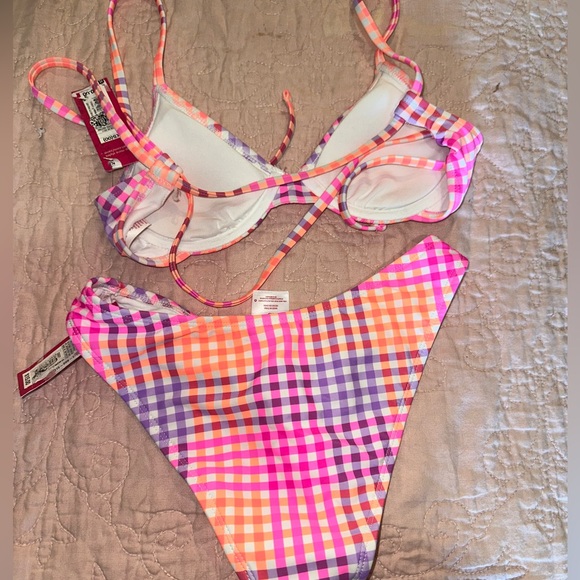 Xhilaration pink, purple, and orange plaid bikini, size XS, nwt - Picture 3 of 5